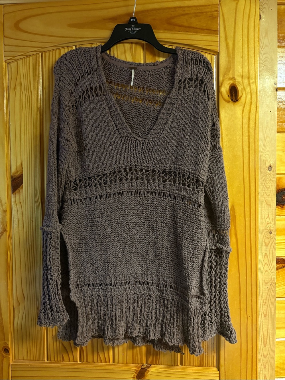 Free People Mauve Open-Knit V-Neck Sweater